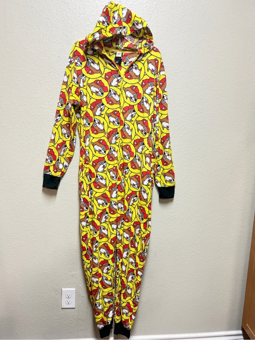 Buckys Yellow Cartoon Print Hooded Onesie - Full Zip Adult 1X